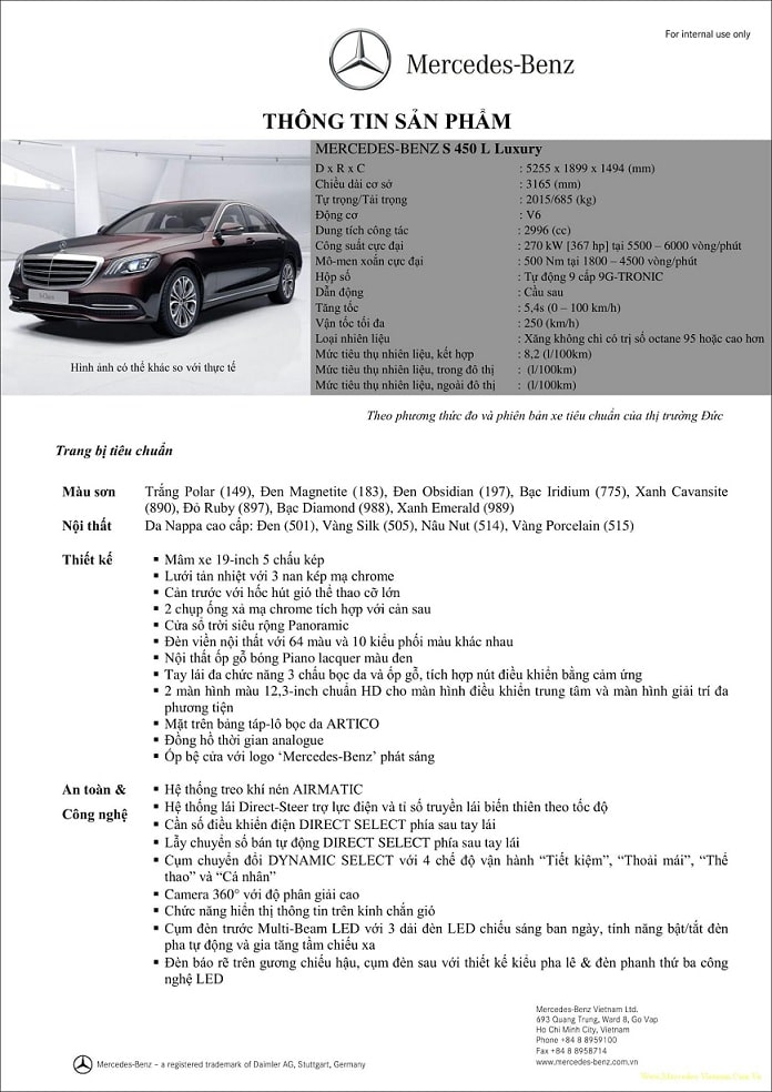 Thông số kỹ thuật Mercedes S450 Luxury