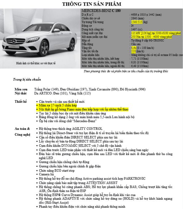Mercedes-Benz C180 Giá Lăn Bánh Bao nhiêu ? 